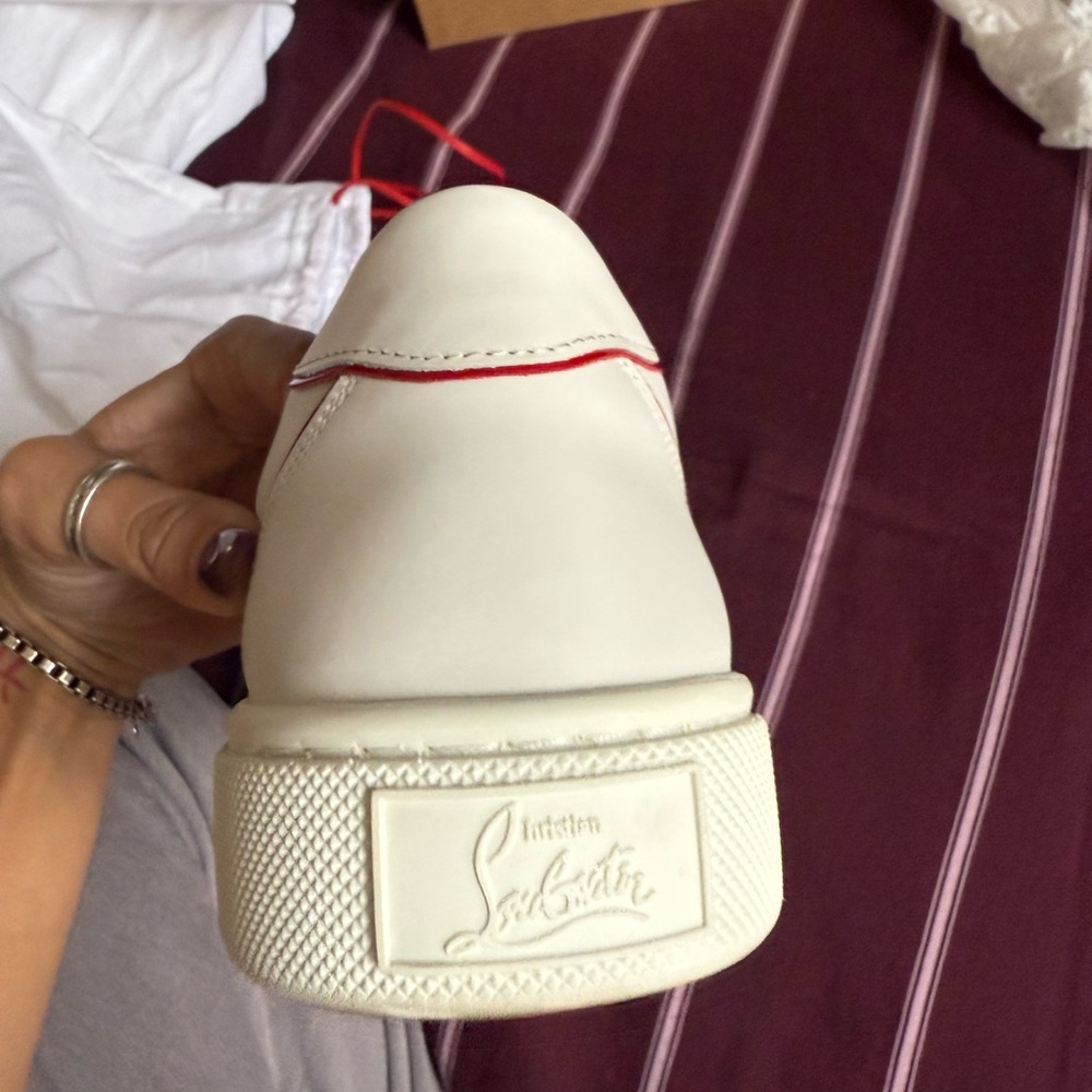 Christian Louboutin White Leather Sneakers with Red Trim - Picture 8 of 8